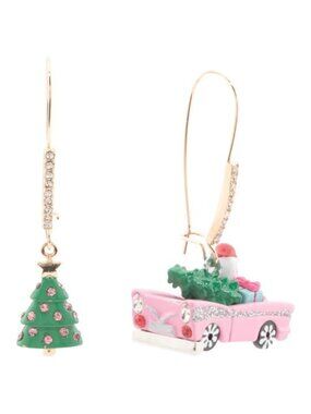 BETSEY JOHNSON Santa Car Christmas Tree Mismatch Drop Earrings NWT